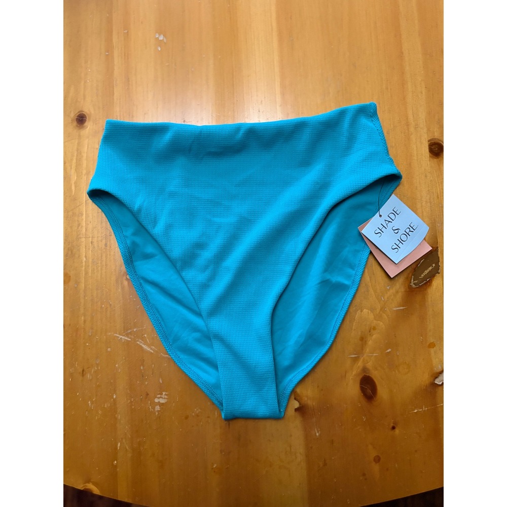 Shade & Shore Turquoise Blue Textured High Waist Bikini Bottom Medium NWT